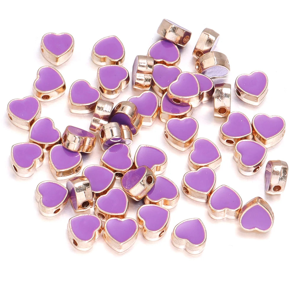 10pcs/Lot 8mm Alloy Double Sided Love Heart Enamel Beads for Jewelry Making Charms Loose Spacer Beads DIY Bracelet Necklace