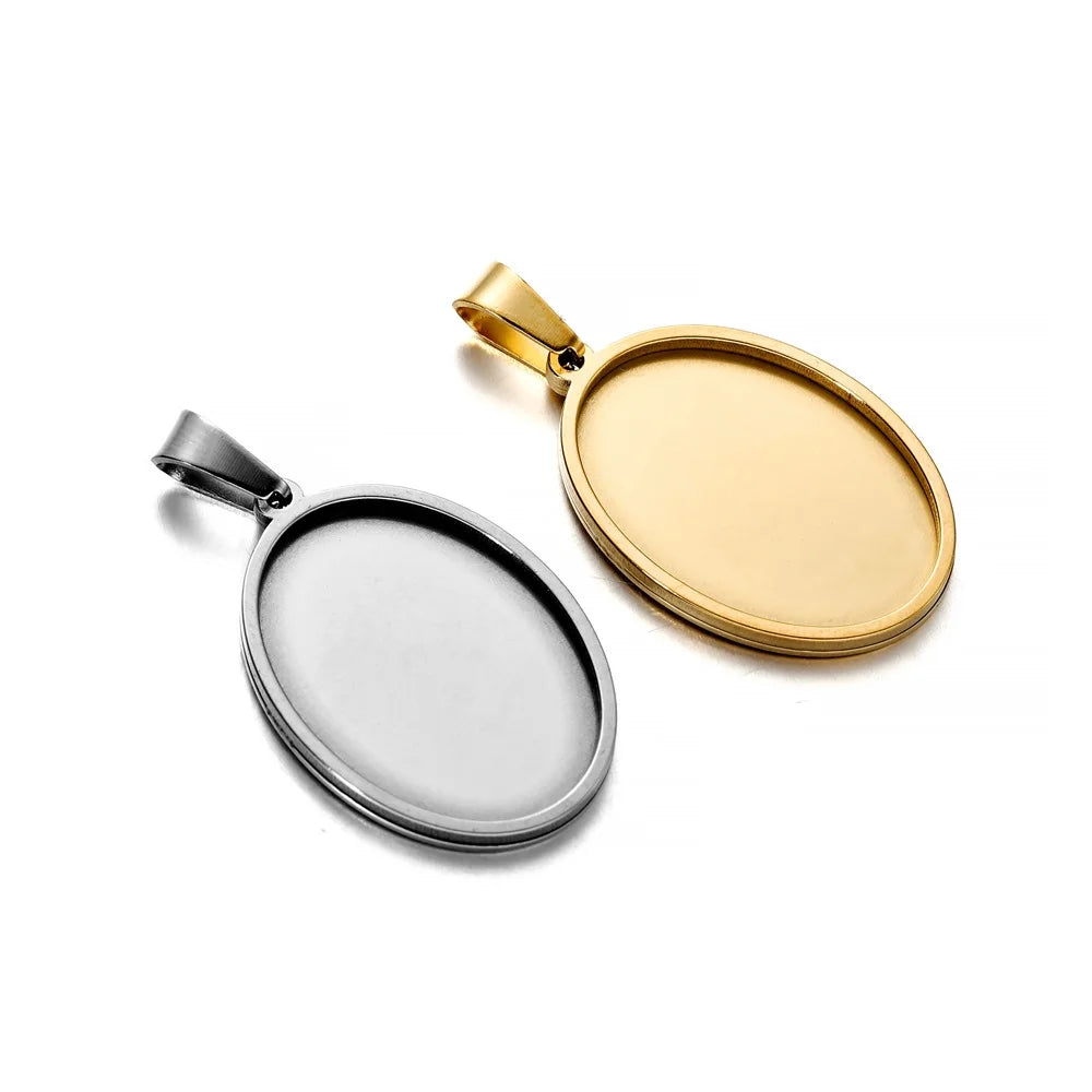 5pcs Stainless Steel Oval Pendant Cabochon Base Setting Tray Blank