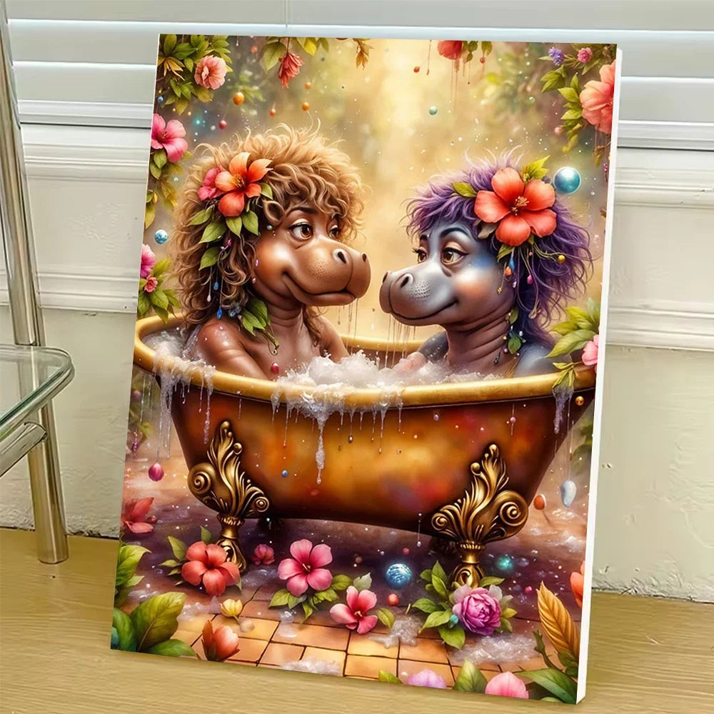 Diy Art Hippopotamus Paint By Numbers For Adult Animal Craft Kit HandPainted On Canvas Valentines Gift Home Decor