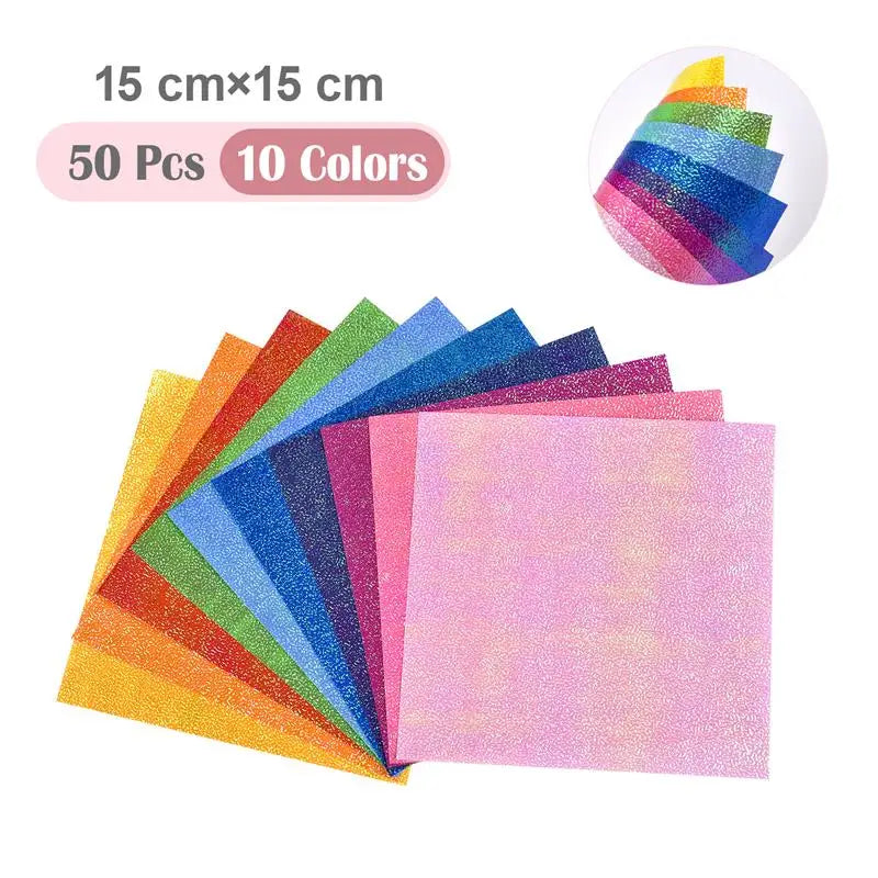50pcs 10colour Square Origami Paper Single-Sided Pearl Paper Folding Paper Multicolor Kids Handmade DIY Scrapbooking Craft Decor
