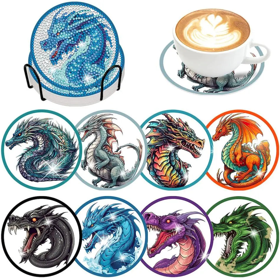 8pcs/Set DIY Diamond Painting Coasters Flowers wood For Drinks Crystal Rhinestones Diamond Art Coasters With Holder