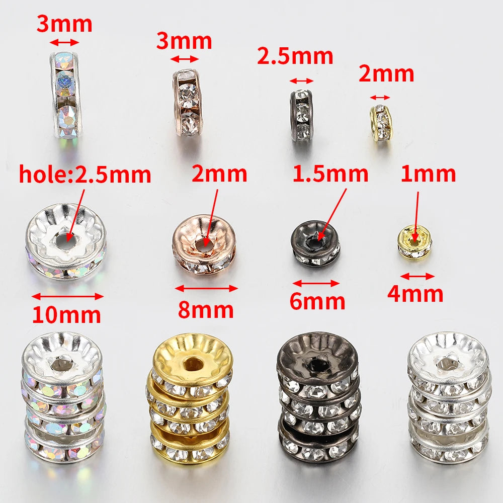 100pcs Silver Color Crystal Rhinestone Spacer Loose Beads Jewelry