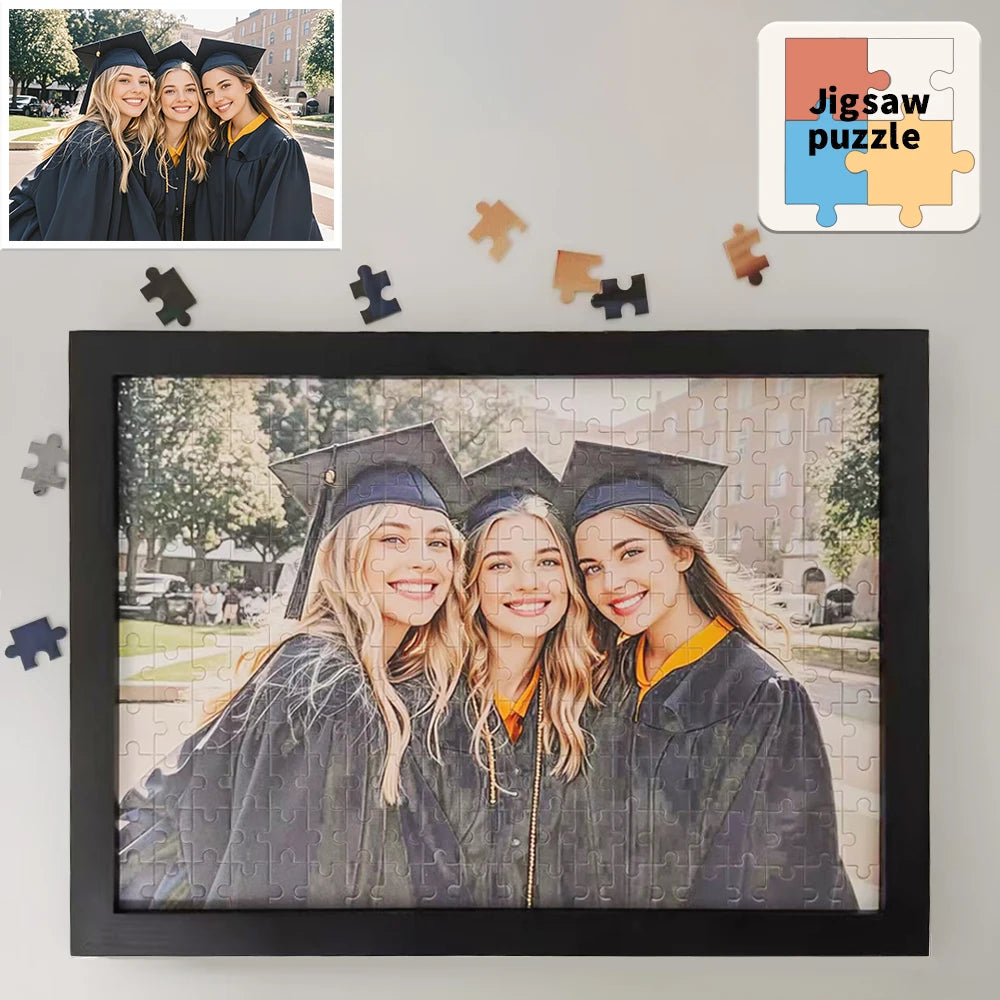 【Custom Framed Wooden Puzzles, Custom Graduation Photo Puzzles as Gifts, Personalized, Multiple Color Sizes Wooden Frames, Gifts
