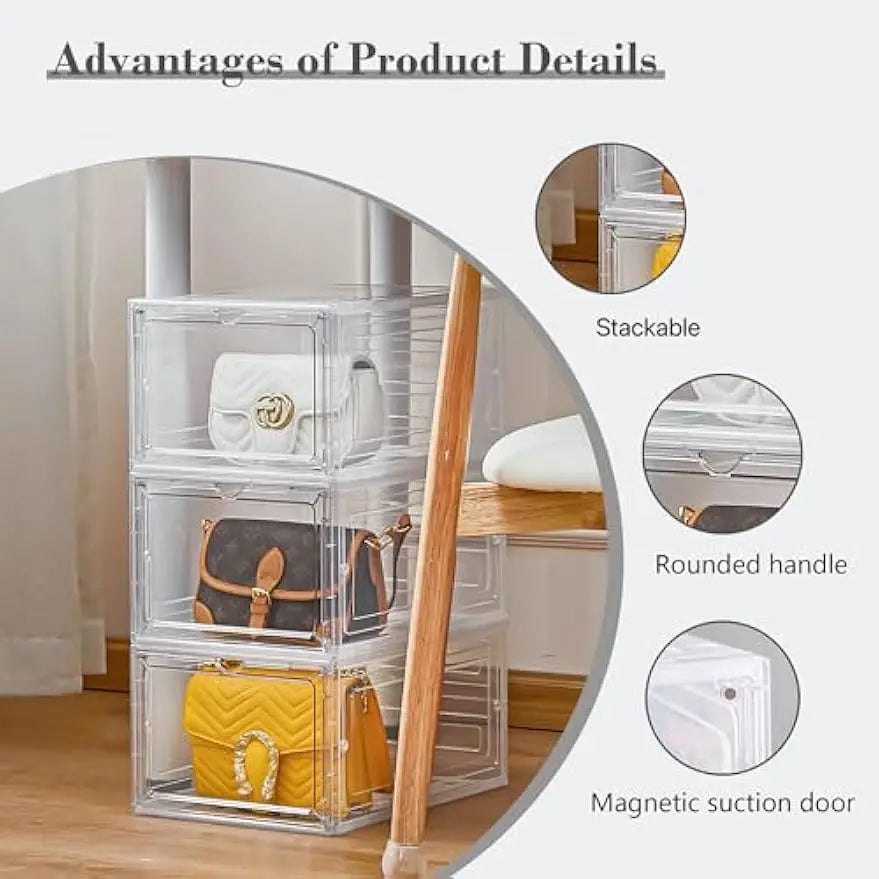 9 Pack Clear Bins , Magnetic Lids, 19 Qt, Stackable Organizer Box for arts and crafts
