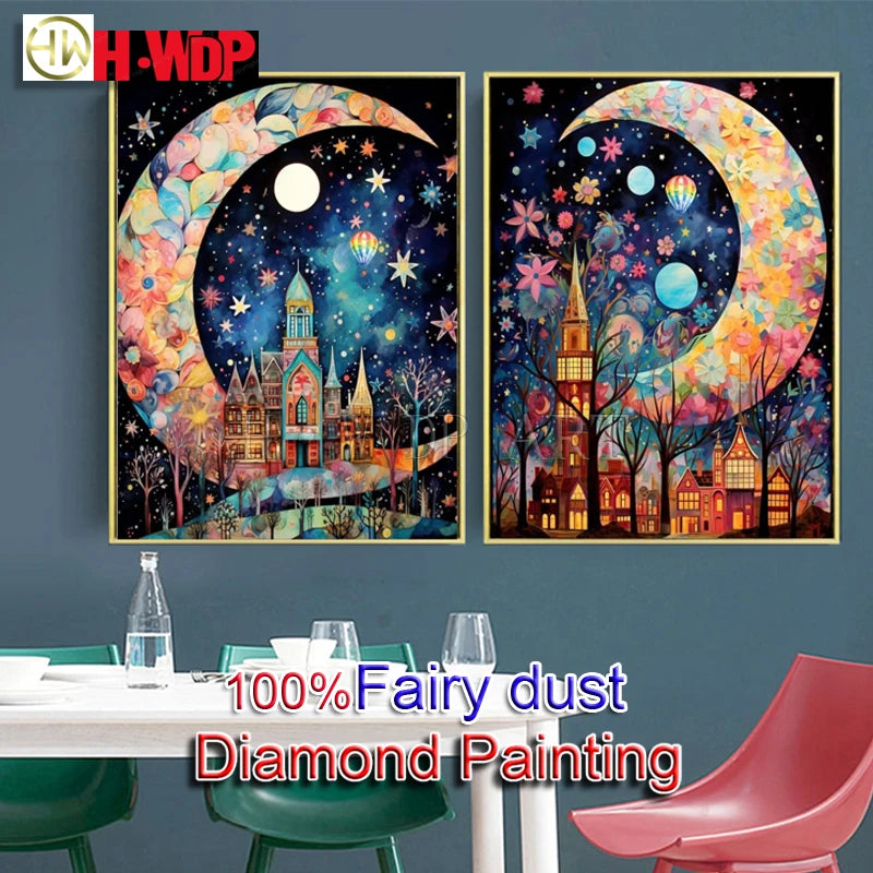 Moon 100% AB Diamond Painting AB Crystal Landscape Diamond Embroidery Cross Stitch.