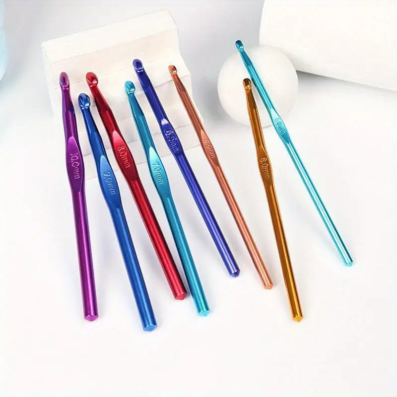 2-10mm knitting needle, 14 multicolor aluminum crochet sets for craft and yarn projects