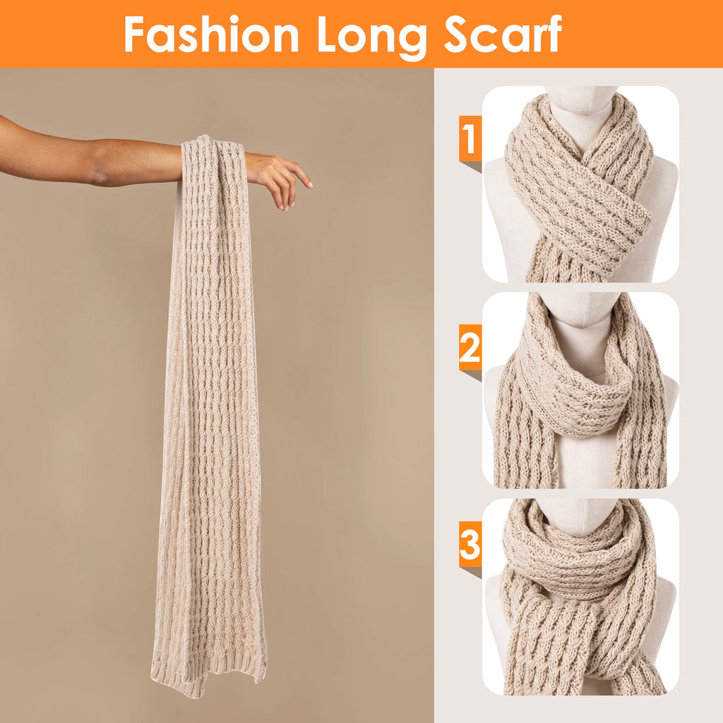 Womens Winter Beanie Hat Touchscreen Gloves Long Neck Scarf Set