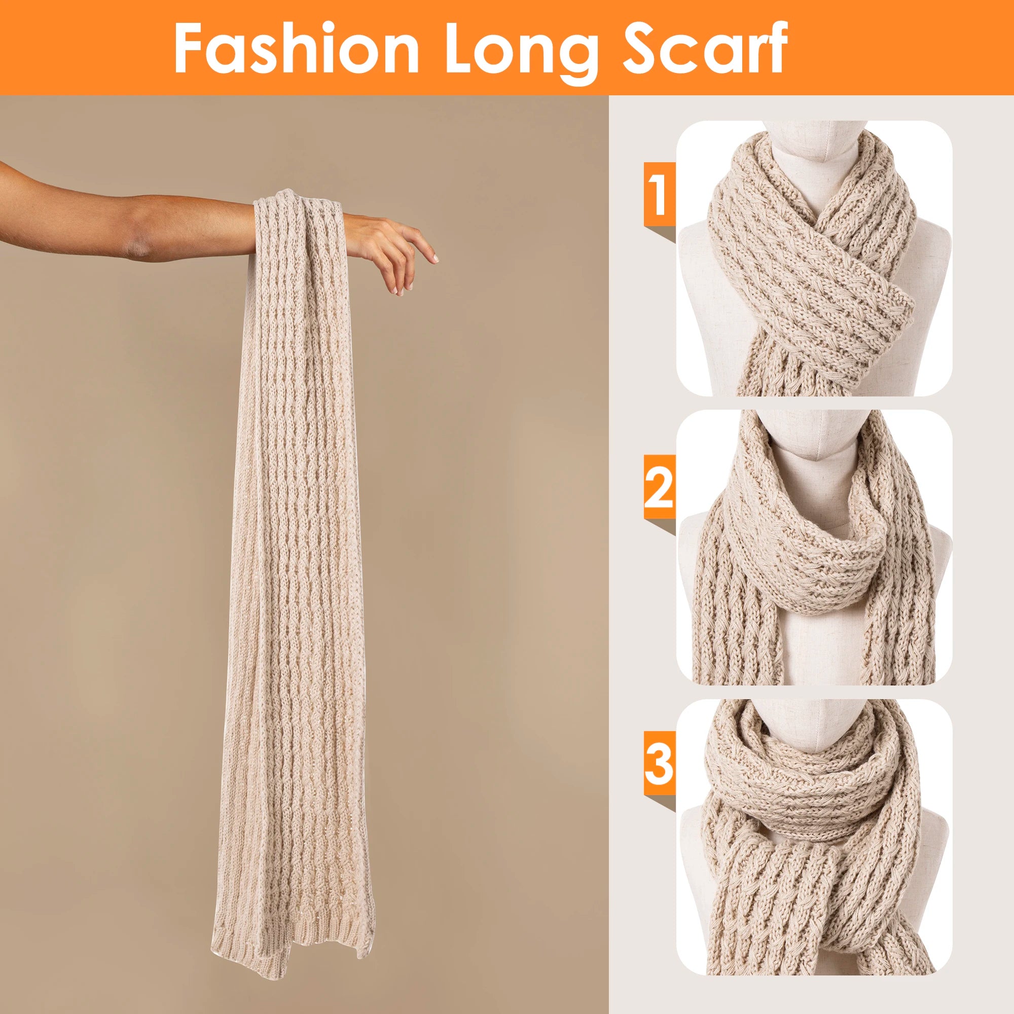 Womens Winter Beanie Hat Touchscreen Gloves Long Neck Scarf Set