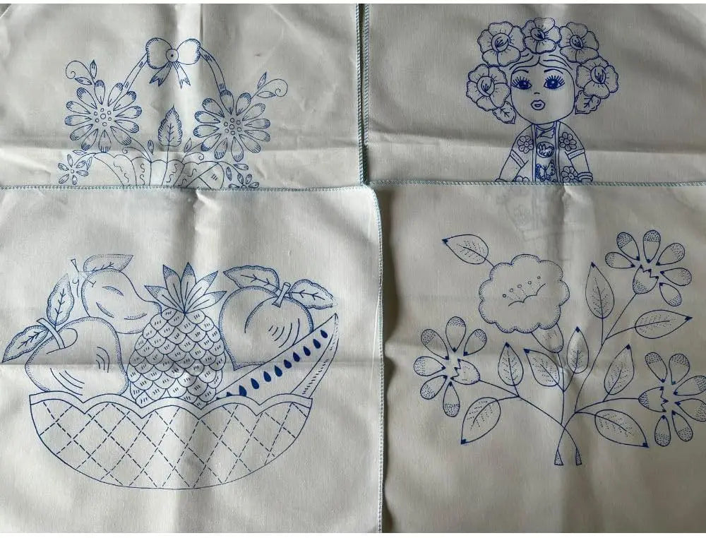 Mexican Embroidery Kit with 4 Napkins (17.7x16.5 inches), 24 Floss Colors, Needle & Hoop for DIY Crafts
