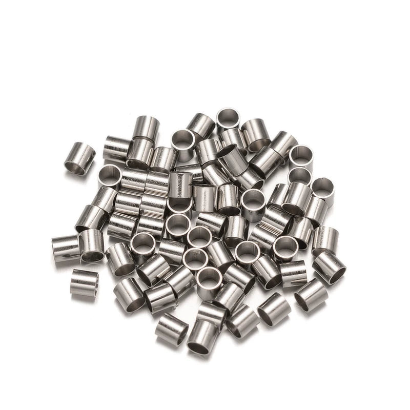 100pcs Stainless Steel, Tube Beads Spacer End Stopper Cap For DIY Jewelry Making