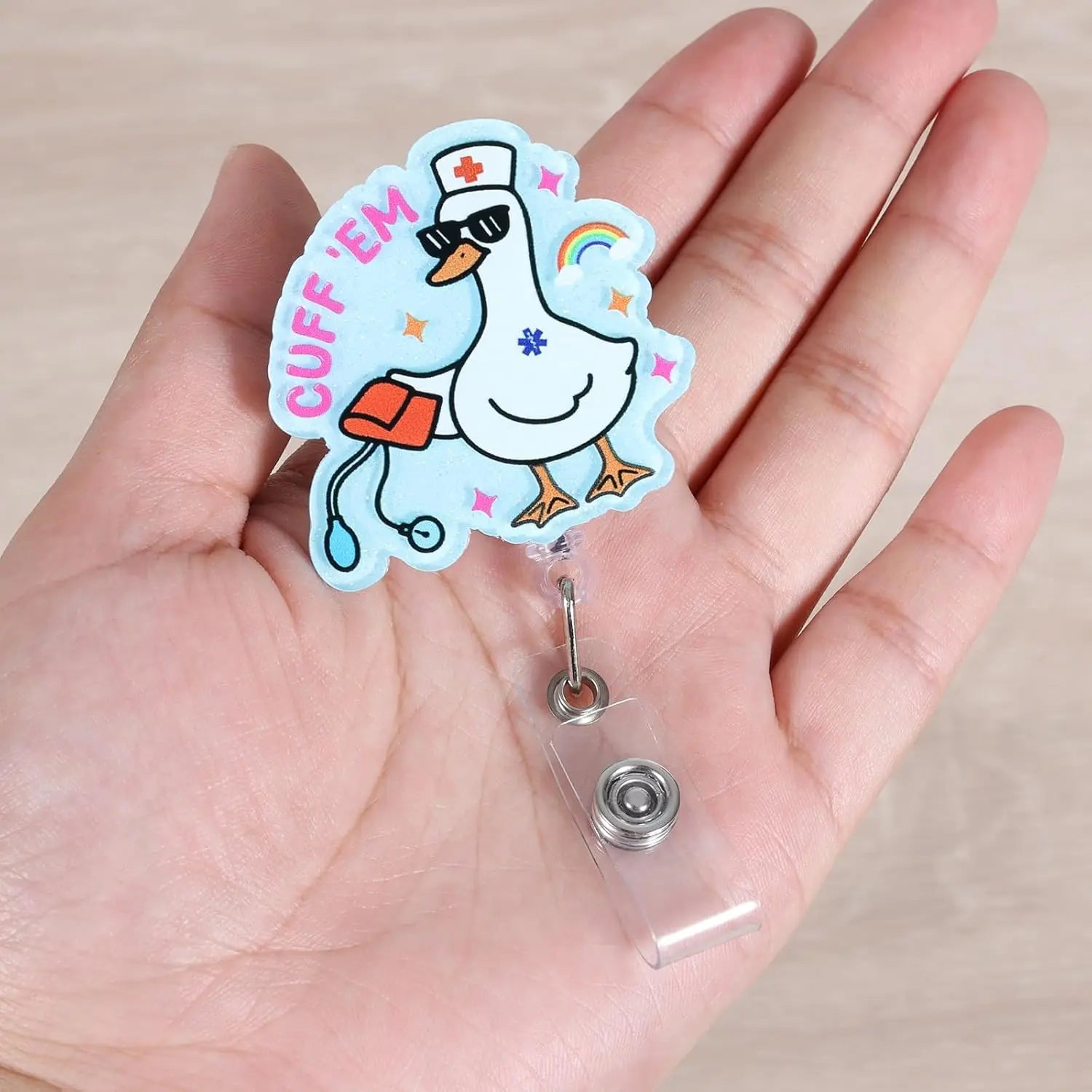 Funny Goose Nurse Badge Reel, Funny Goose Nurse Badge Reel with Retractable Clip for Healthcare Professionals