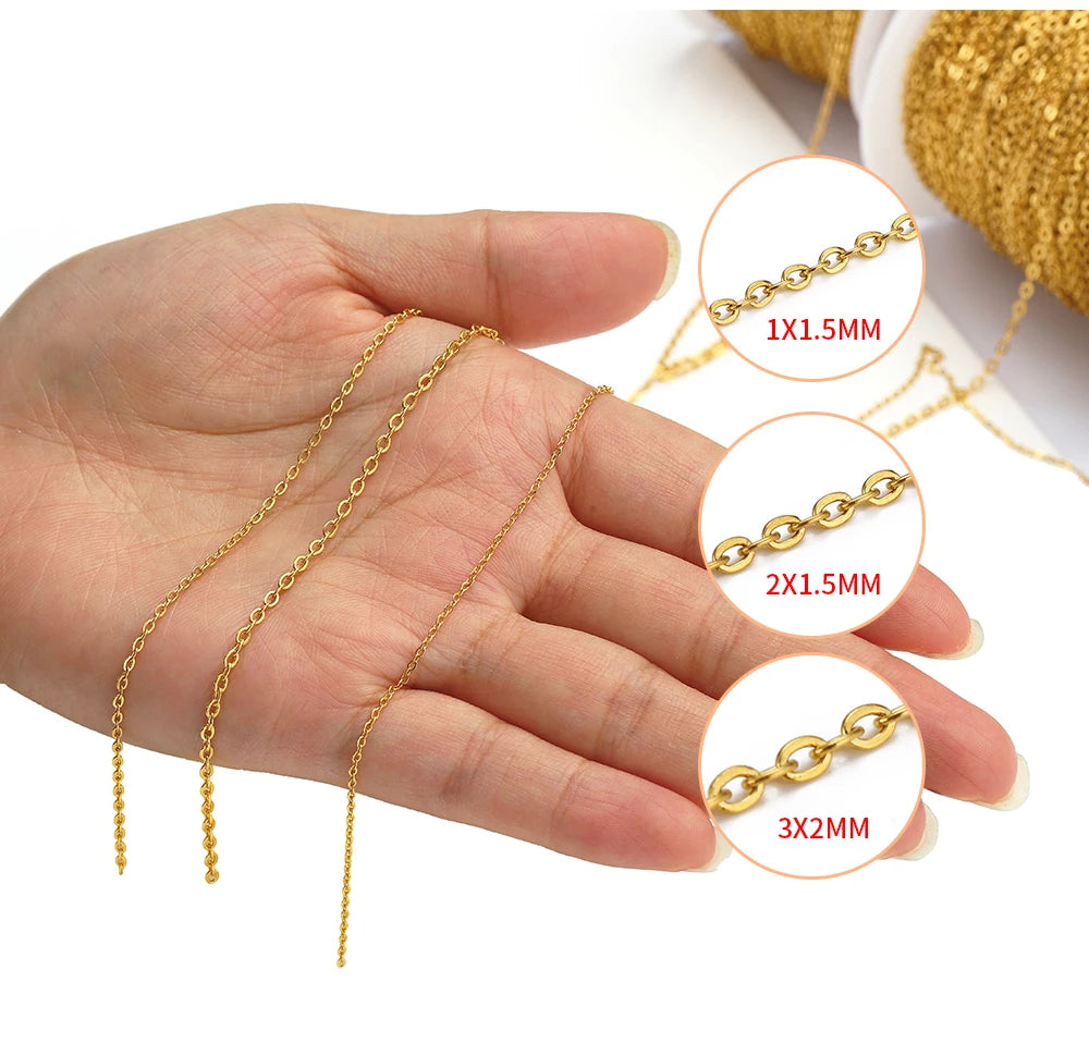 10 Meters Stainless Steel Chain,Gold&Steel Color Link for DIY Jewelry Making