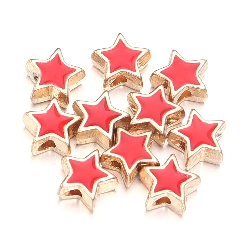 10pcs/Lot 8mm Alloy Double Sided Love Heart Enamel Beads for Jewelry Making Charms Loose Spacer Beads DIY Bracelet Necklace