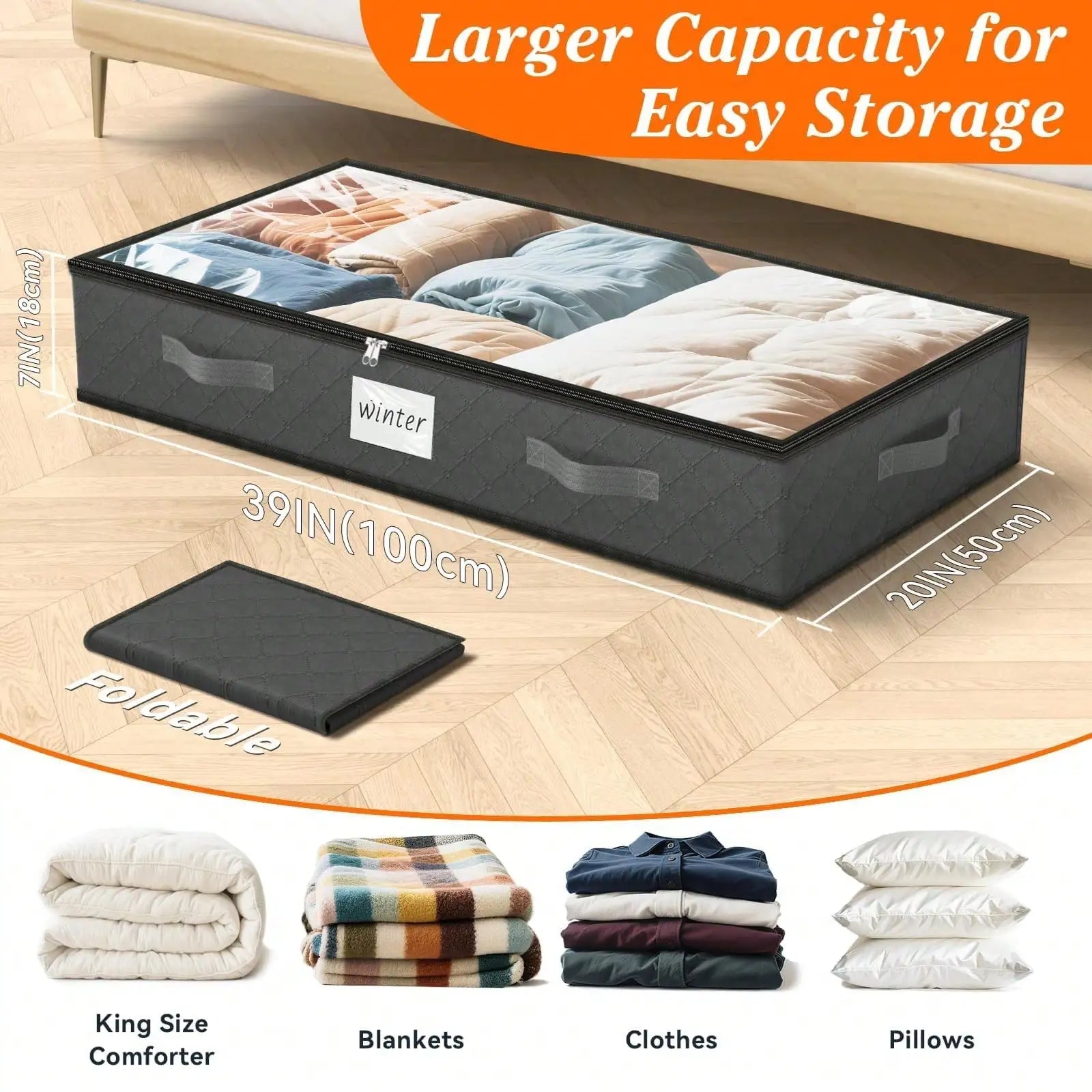 4PCS 90L Under Bed arts and crafts Storage Bins Clear Top Foldable Closet Organizer