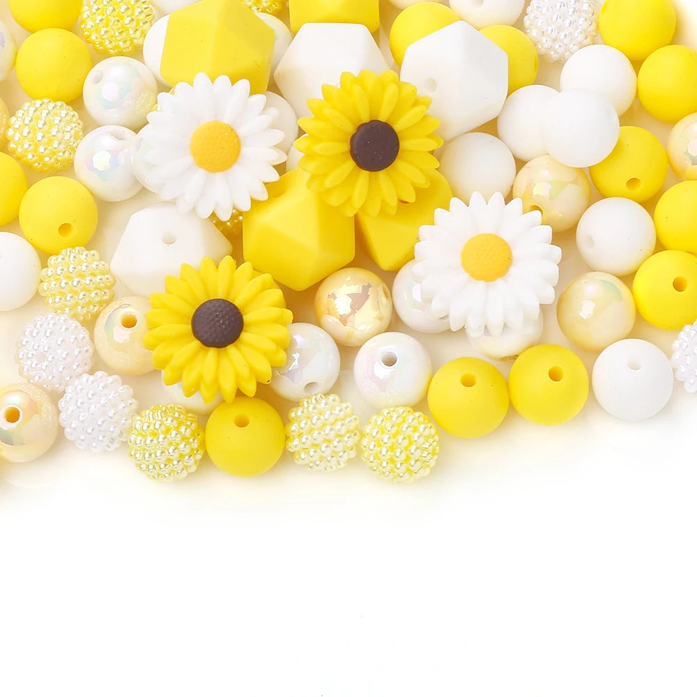 70Pcs Daisy Silicone Bead Set Multi-Shape for Pens Lanyard Keychain Bracelet Making