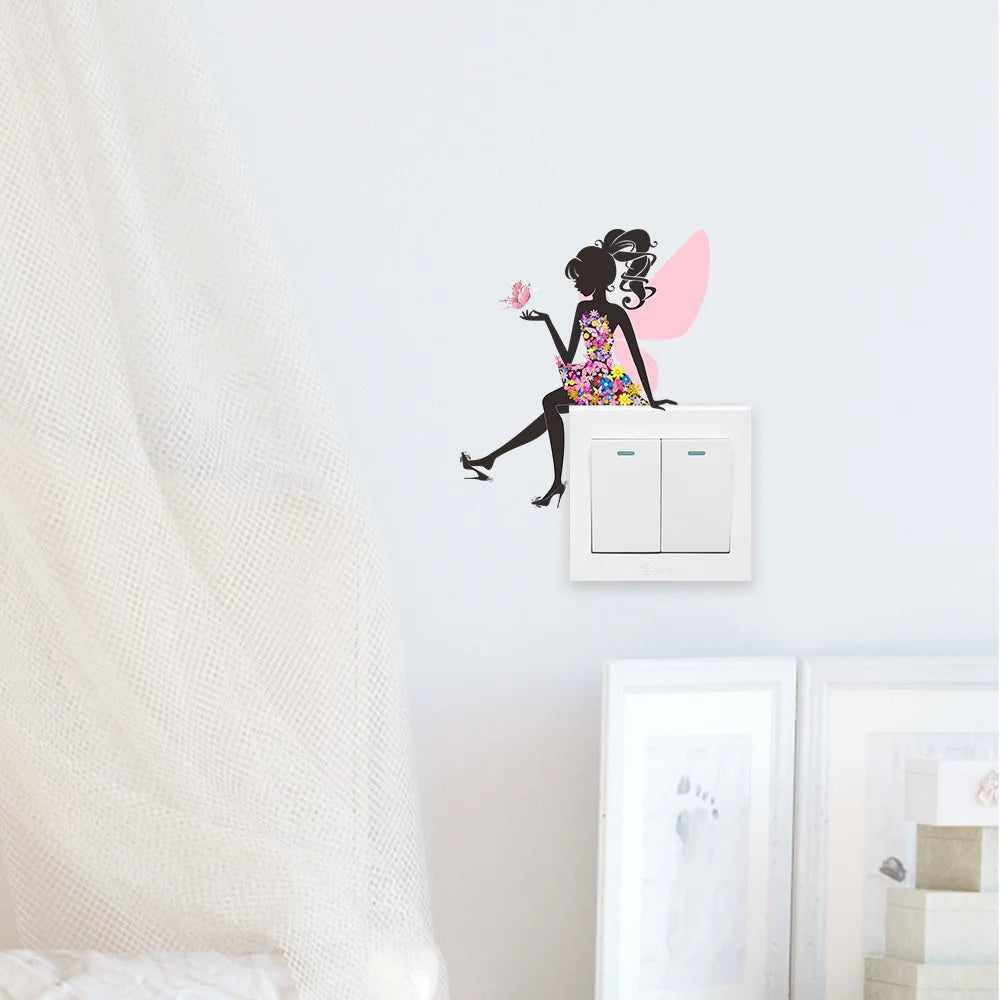 wall stickers switch Butterfly girl children's room, mural Self-adhesive Wall Decals