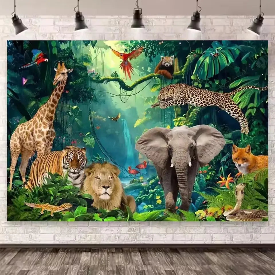 Jungle Forest Paradise Large Size, 5D Elephant Lion Giraffe Diamond Painting, Embroidery.