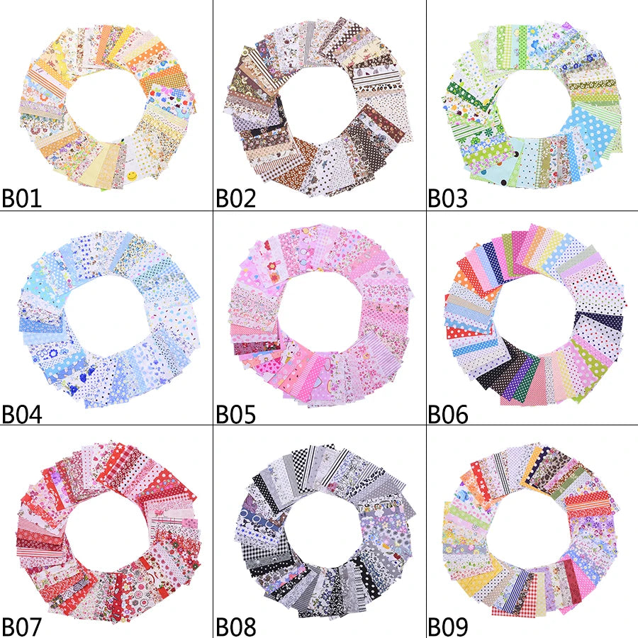 50Pcs 10x10cm Mixed Style Square Patchwork Cotton Fabric Cloth