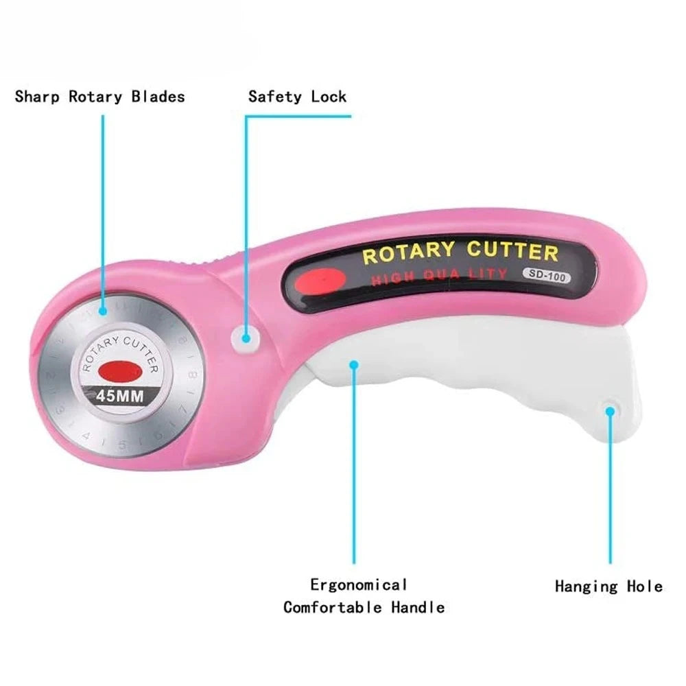 45mm Rotary Cutter with 5pcs Replacement Blades & Sewing Clips & Fabric Marker Pen