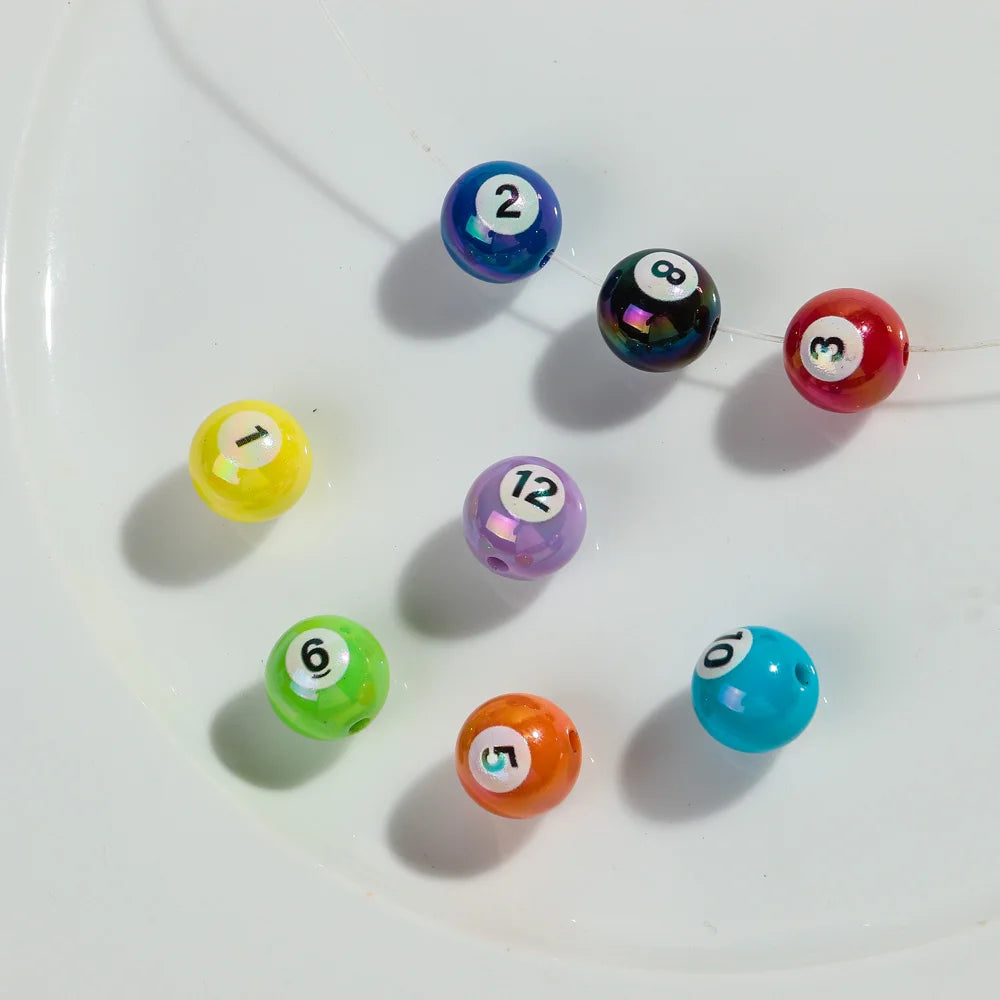 20pcs Iridescent Acrylic 16mm Round Digital Billiards Loose Bead for DIY Bracelet Necklace Keychain Jewelry Making Accessories