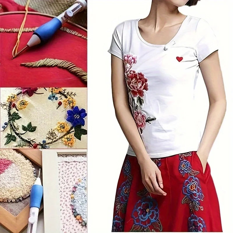 1PC Adjustable Magic Embroidery Pen Set with 3 Needles, Threader, Scissors,