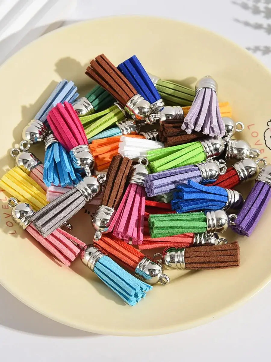 10pcs 36mm Leather Tassel Charms Straps, Suede Tassels DIY Jewelry Accessories