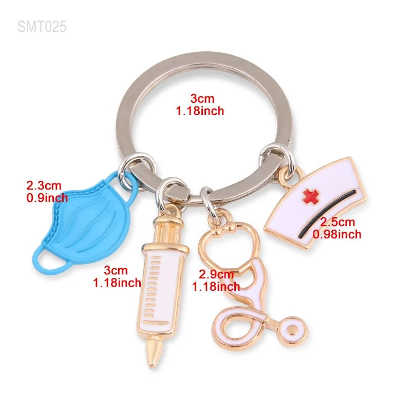 1Pc Nurse Theme Keyring, Medical Mask Syringe Stethoscope Bag Purse Charm