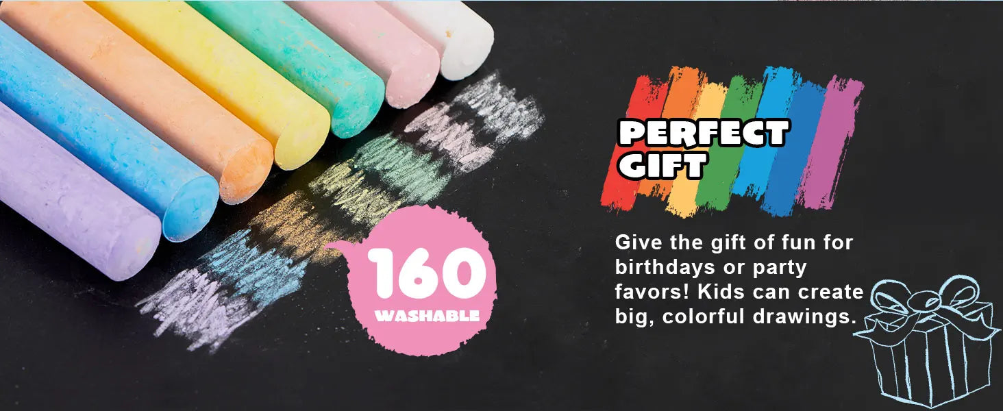 160 PCS Sidewalk Chalks Set Non-Toxic Washable Jumbo Chalk for Outdoor Art Play