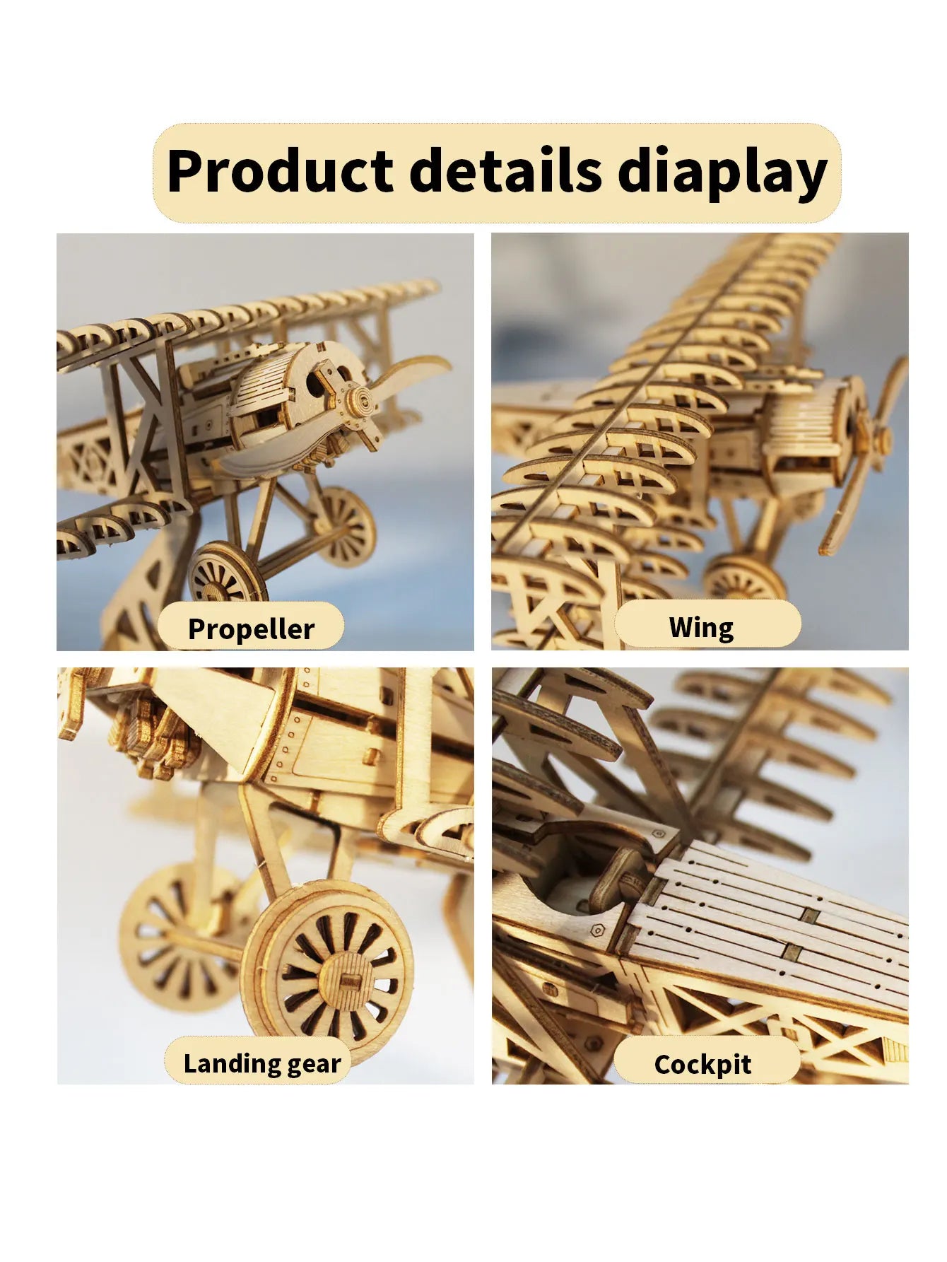 3D Wooden Puzzle Wood DIY Handmade Craft  Bi-Plane Model kits  Birthday and Christmas presents