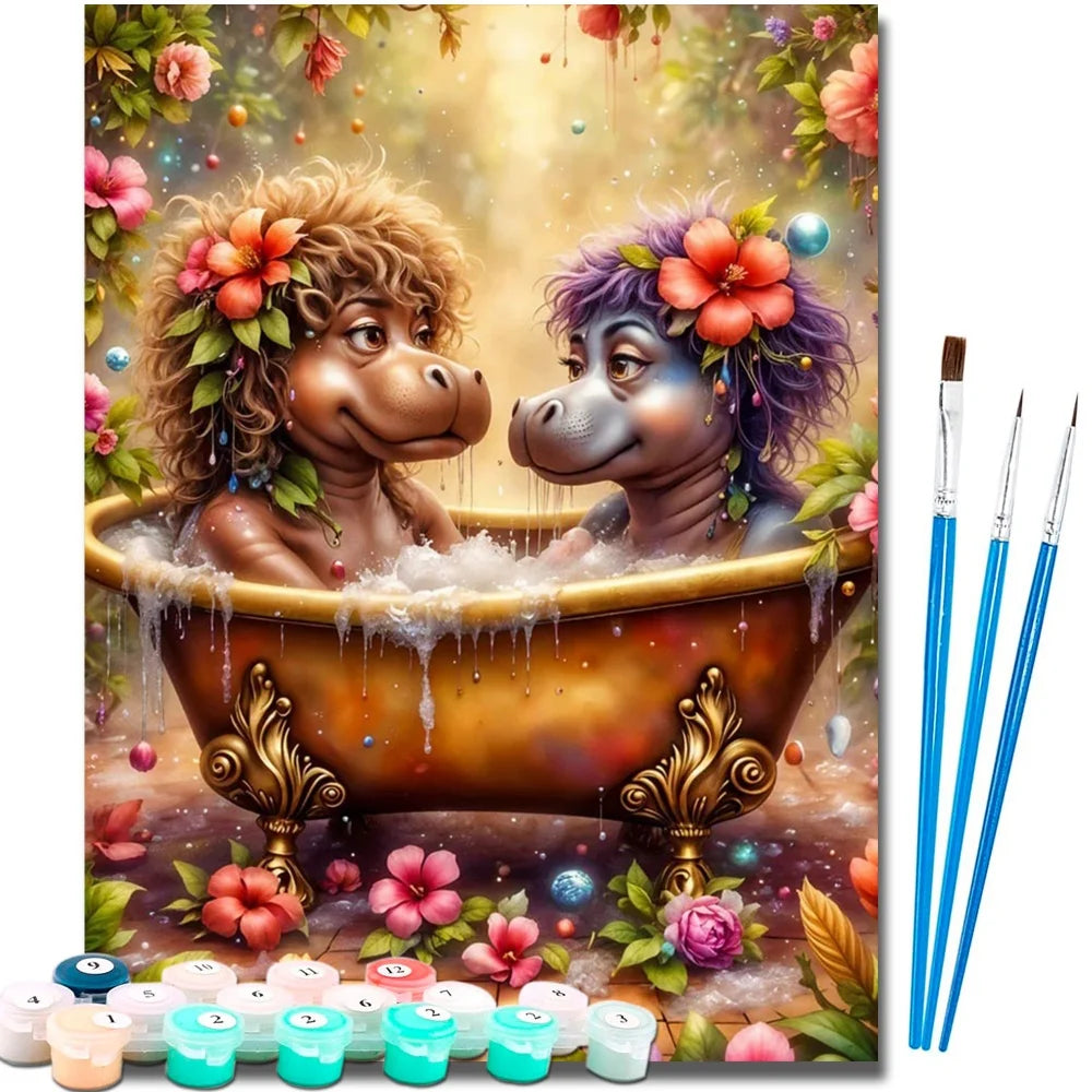 Diy Art Hippopotamus Paint By Numbers For Adult Animal Craft Kit HandPainted On Canvas Valentines Gift Home Decor