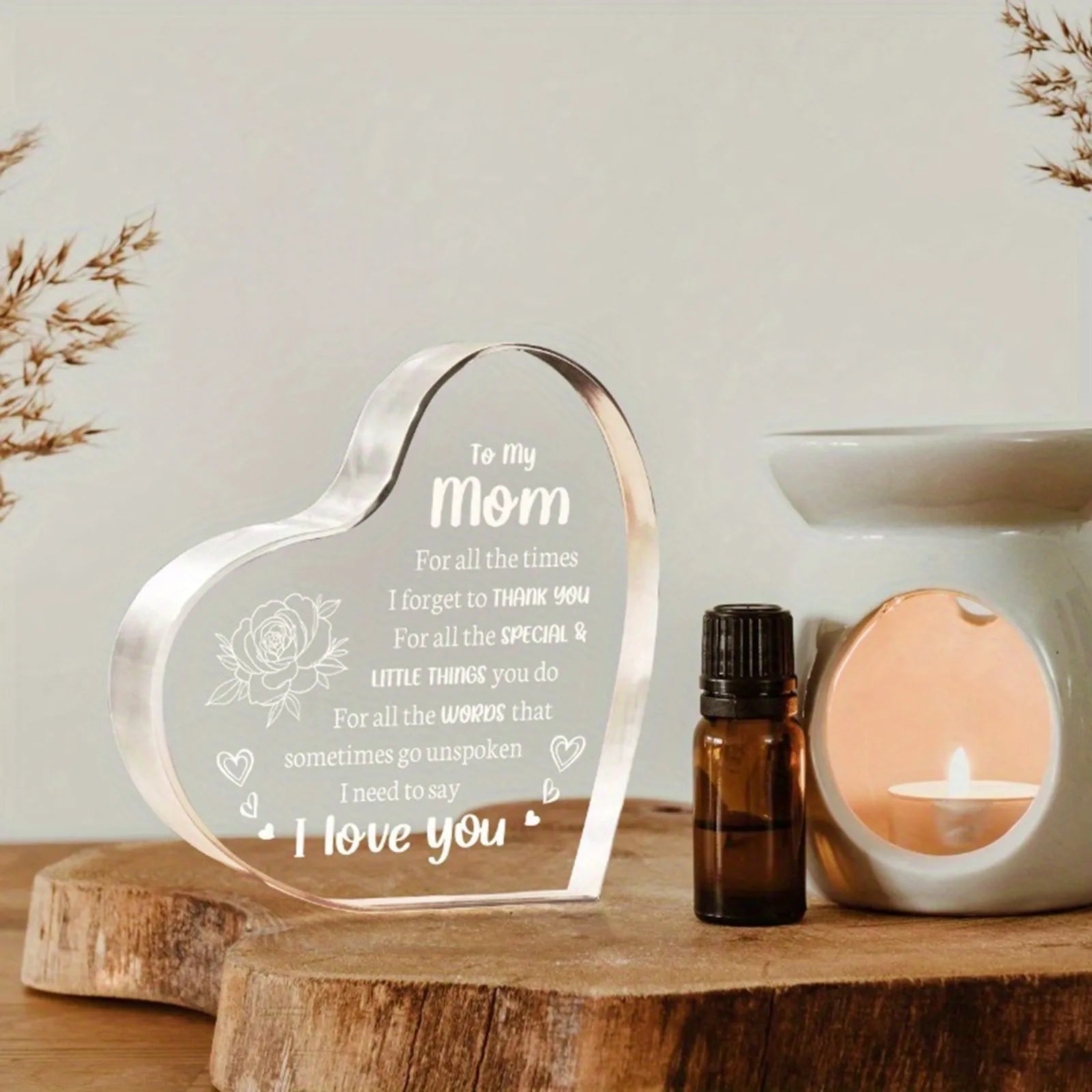 1PCS Mother's Day Gift Sign Heart Shaped Plaque Personalized Gift For Mother Desktop Souvenir Decoration I Love You Mom