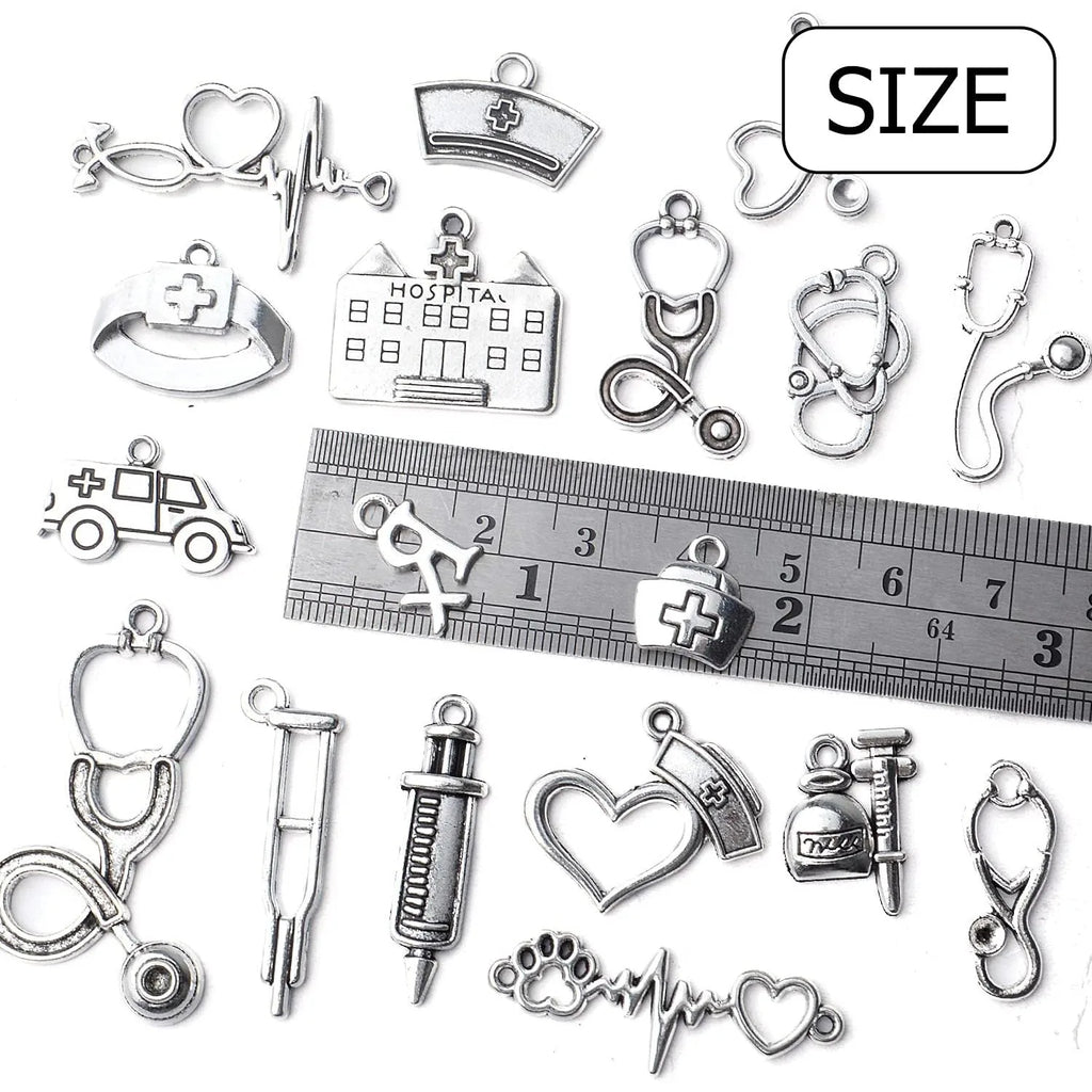 100g Medical Charms Alloy Hospital Charms Stethoscope Syringe Nurse Cap