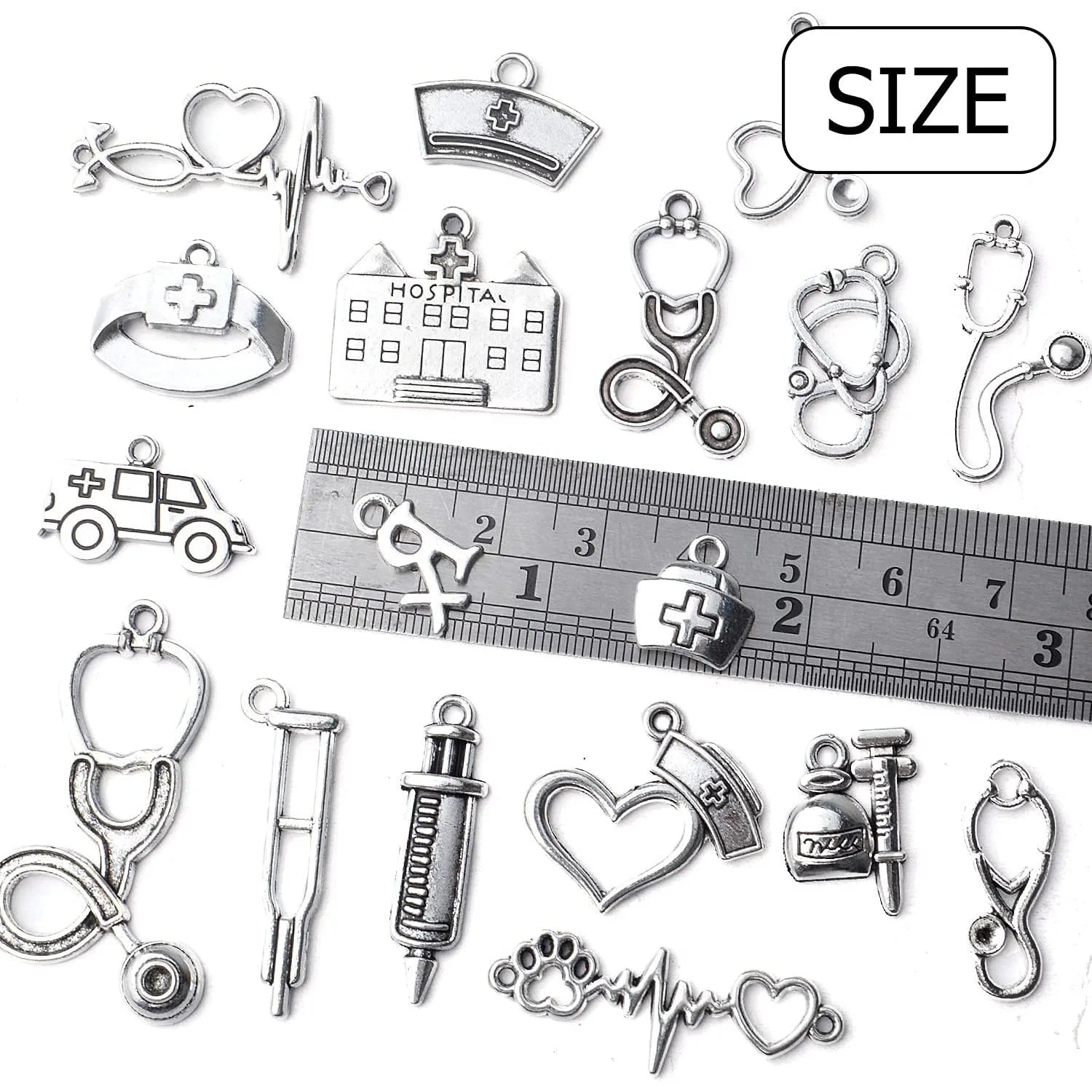 100g Medical Charms Alloy Hospital Charms Stethoscope Syringe Nurse Cap