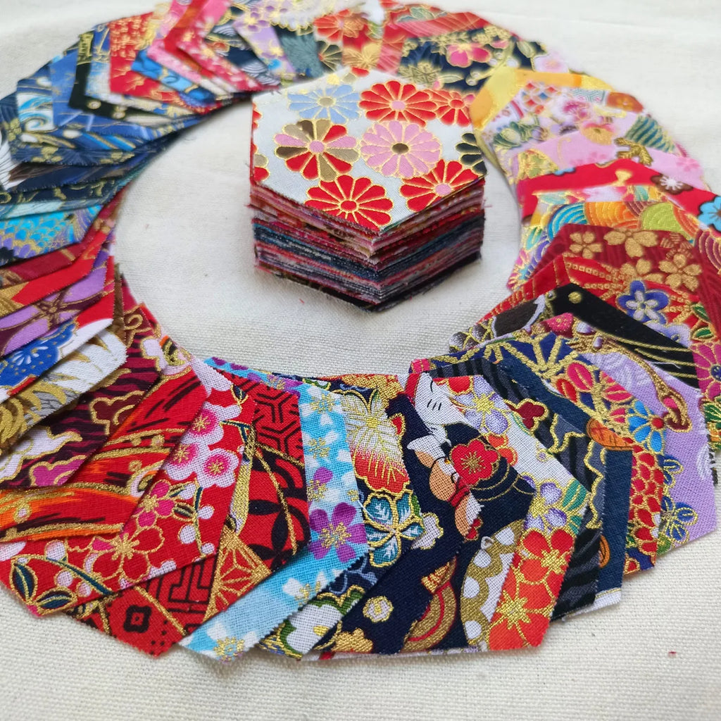 Japanese Style Hot Stamping Gold Jelly Roll Hexagon Precuts Plain Cotton Fabric Cloth Bundle