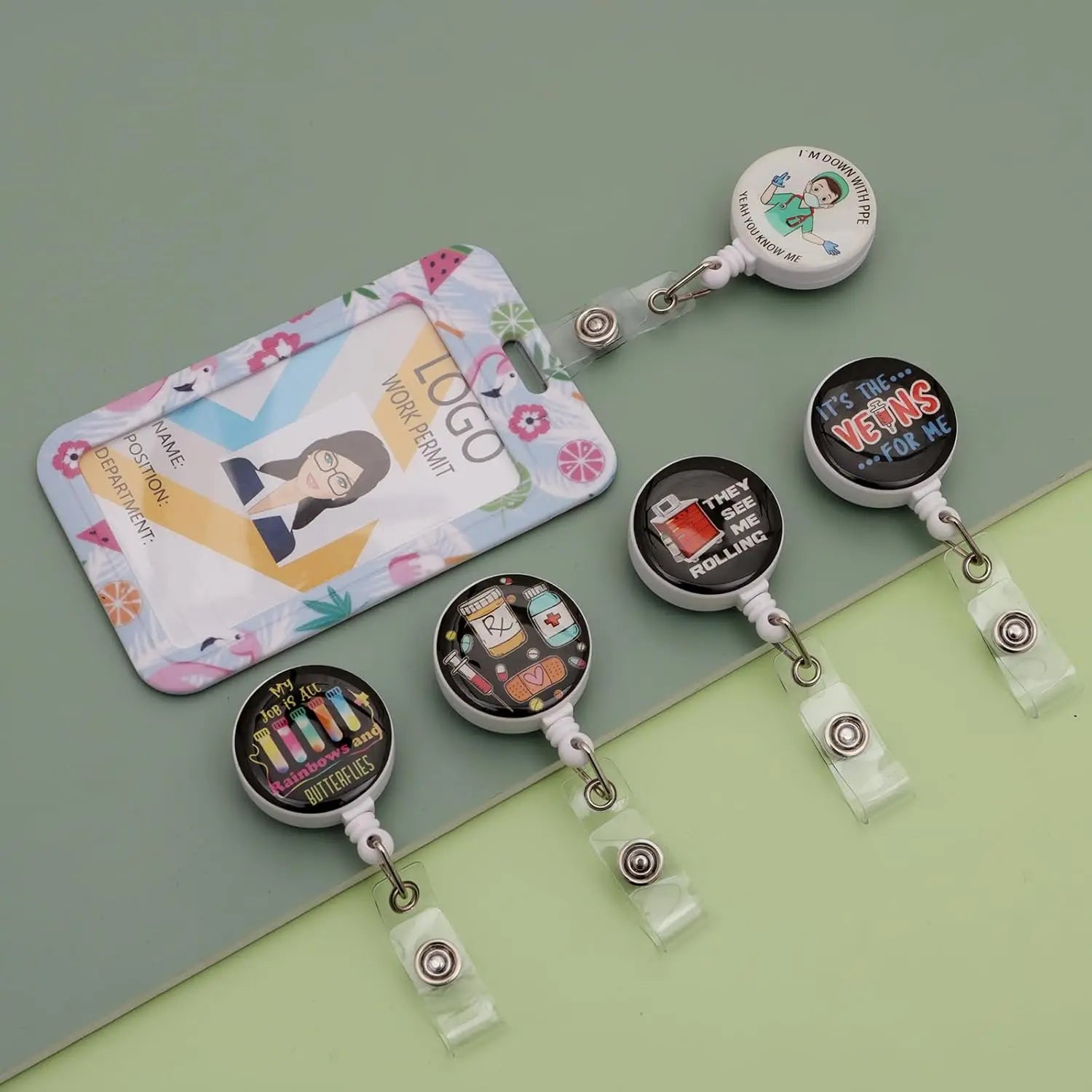 1/3/5 PCS Funny Retractable Badge Reel – Cute Nurse ID Holder with Alligator Clip