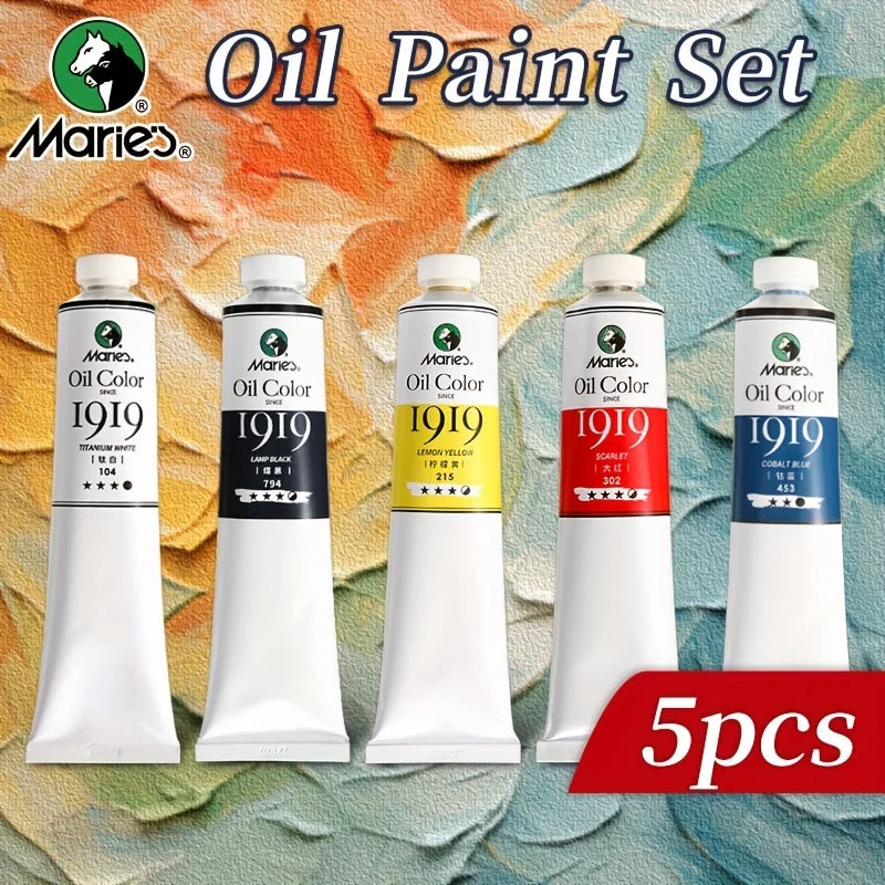 5pcs Marie's Oil Paints Set Vibrant Colors, Professional.