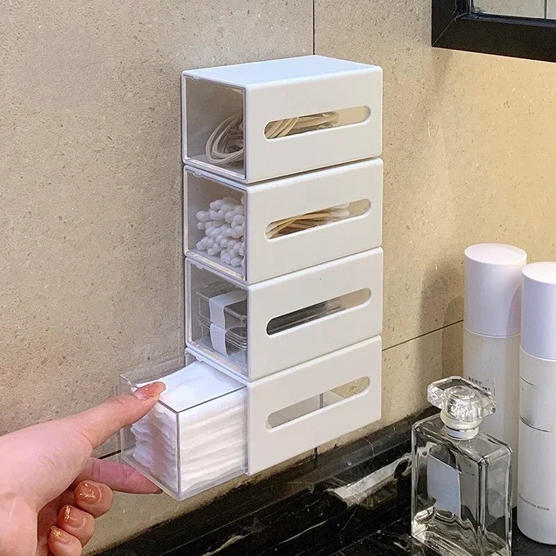 Wall Mounted Storage Box Bathroom Cosmetic Cotton Swabs,  Jewelry .