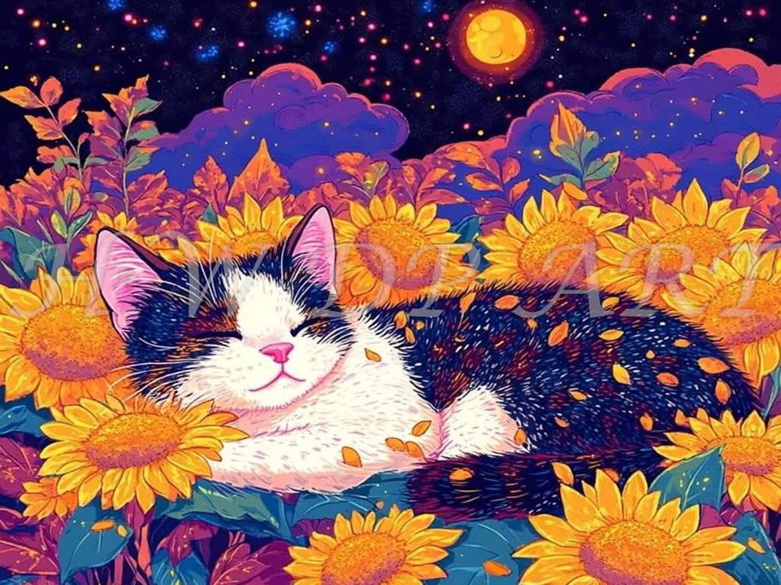 100% Fairy Dust Diamond Painting Kits Black Cat Square Diamond Embroidery