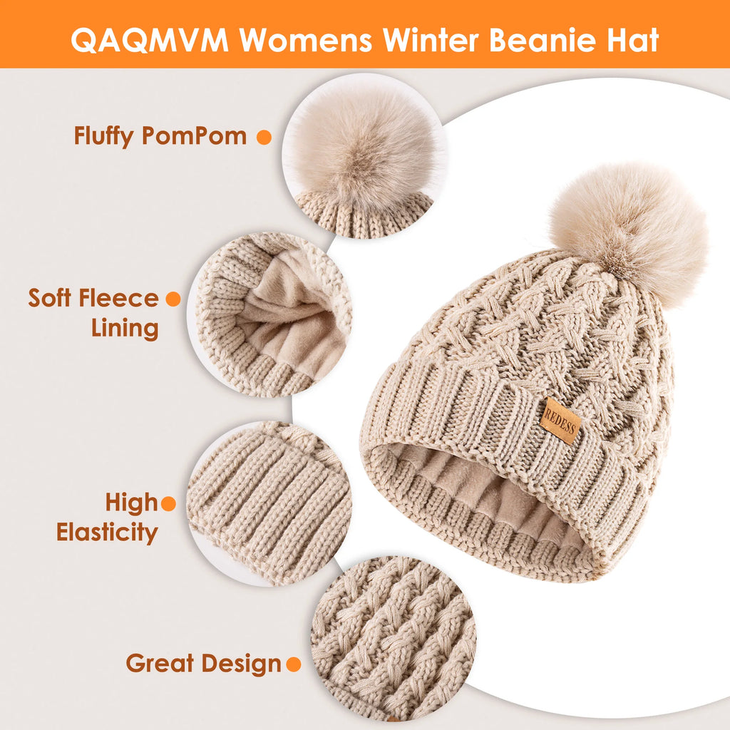 Womens Winter Beanie Hat Touchscreen Gloves Long Neck Scarf Set