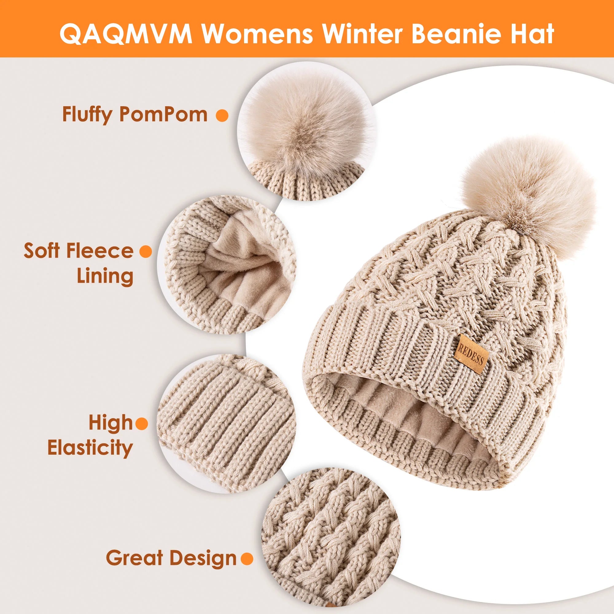 Womens Winter Beanie Hat Touchscreen Gloves Long Neck Scarf Set