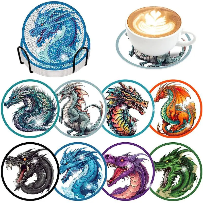 8pc/Sets DIY Diamond Art Coaster Kits for Adults, Kids and Beginners.