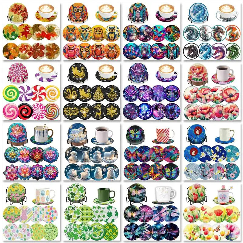 8pc/Sets DIY Diamond Art Coaster Kits for Adults, Kids and Beginners.