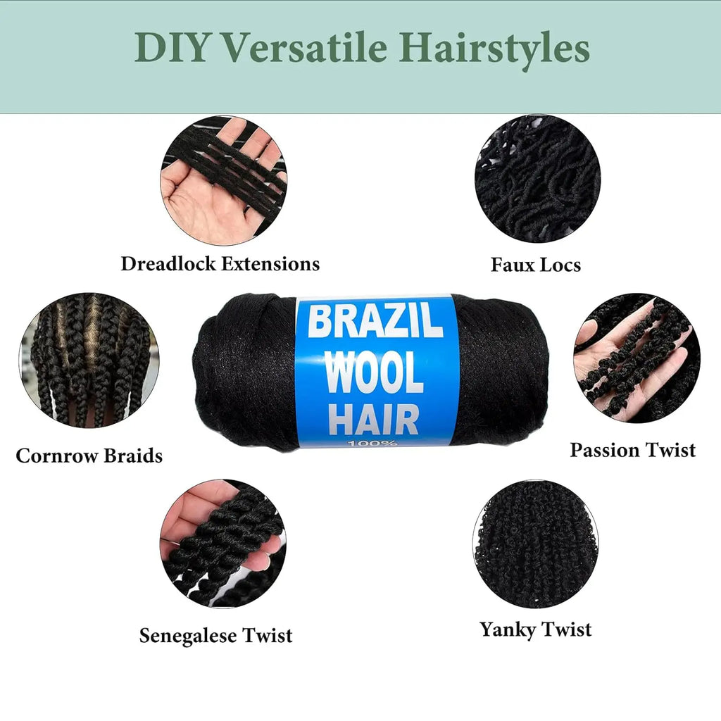 12pc Brazilian Wool Hair Synthetic Crochet Hair Extensions