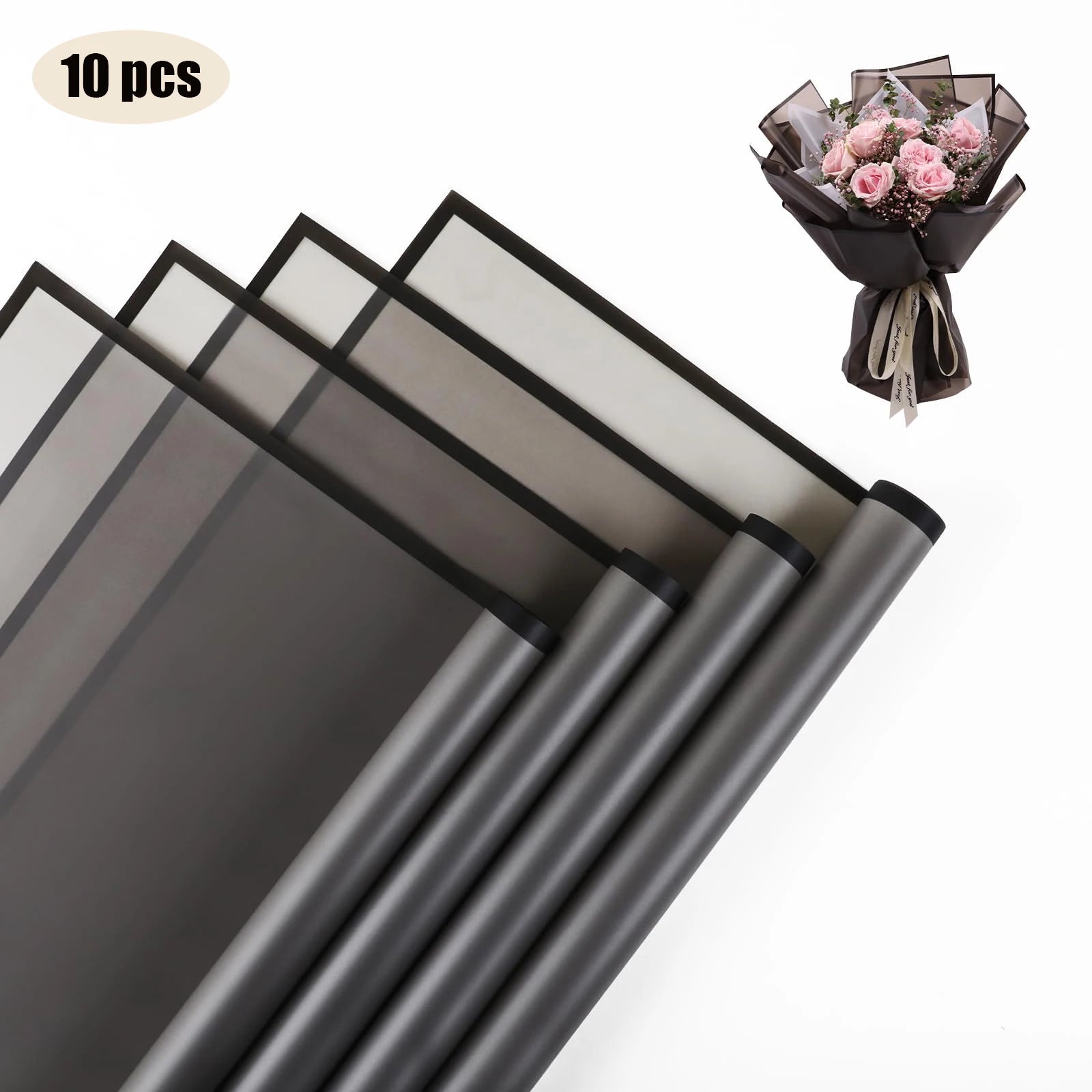 10 Sheets Flower Wrapping Paper with Golden Edges, Waterproof.