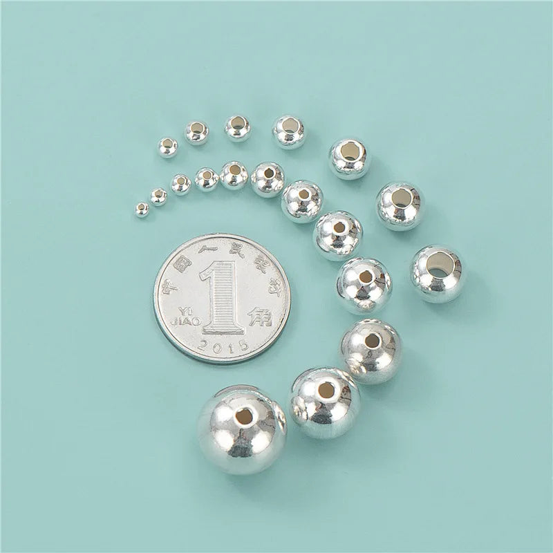 2-10mm Genuine 925 Sterling Silver Bead Smooth Round Ball Spacer Loose for Ring Necklace Earring Bracelet Jewelry Making Finding