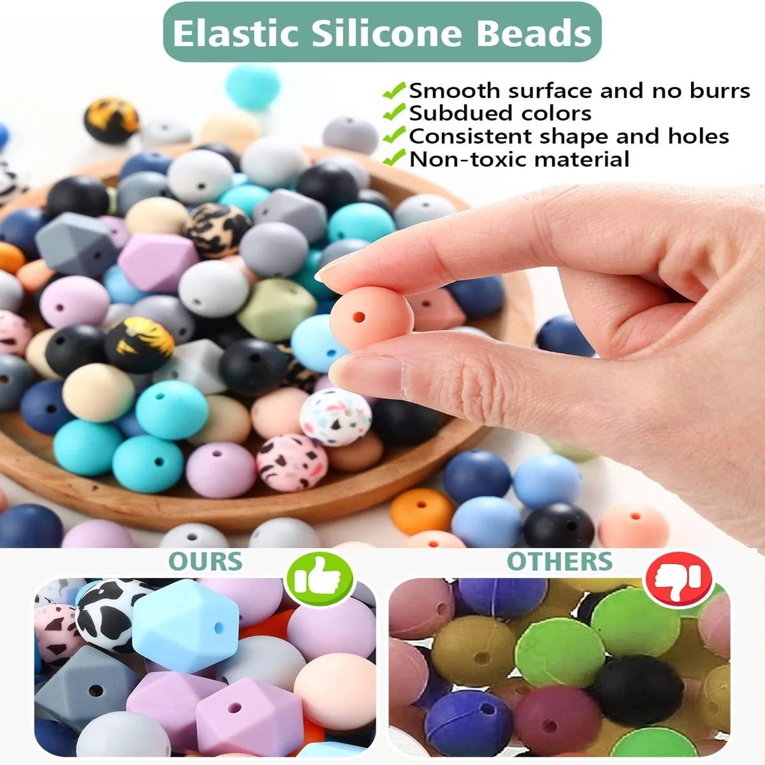 225Pcs Rubber Beads with keyring DIY Set Elastic Silicone Beads
