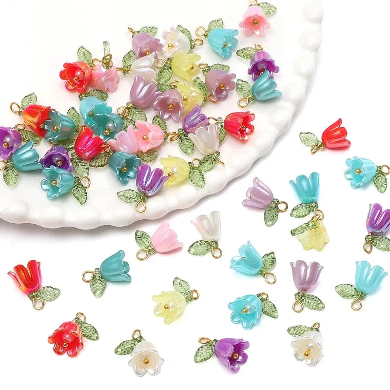11x14mm 2-10Pcs lily of the valley flower bud beads plated with colored loose beads