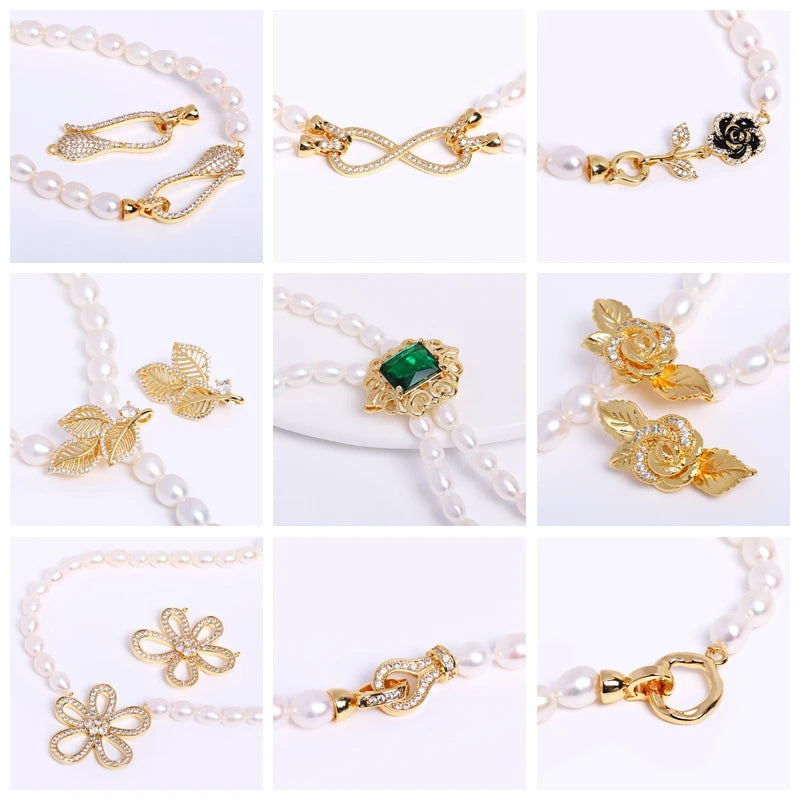 DIY Jewelry Accessories Inlaid Zircon Pearl Clasps Connectors 18K Gold Plated Pearl Clasps Fastener For Necklace Making Findings
