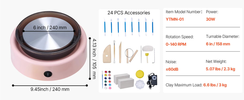 Mini Pottery Wheel Turntable Forward Reverse Rotation Adjustable Speed Electric  for Kids and Adults