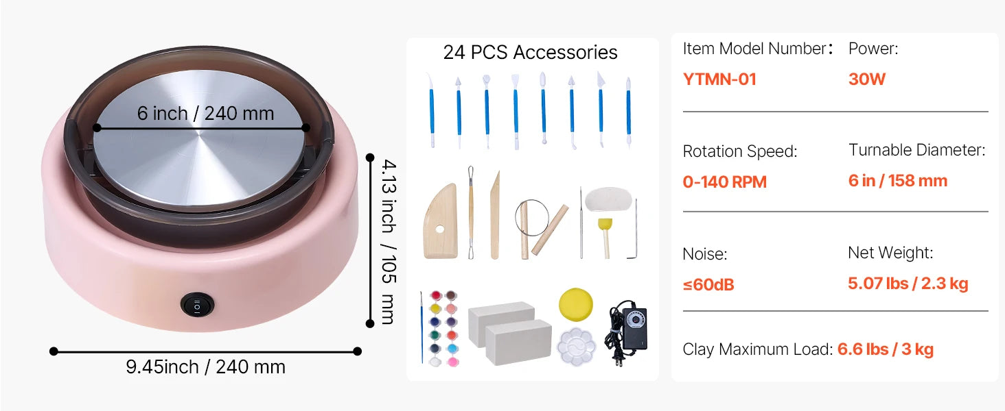 Mini Pottery Wheel Turntable Forward Reverse Rotation Adjustable Speed Electric  for Kids and Adults